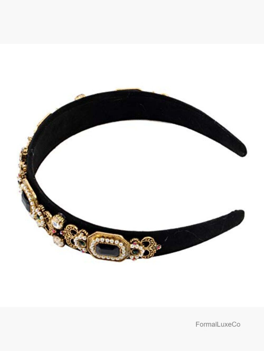 Vintage Crystal Rhinestone Headband with Pearl Beads and Floral Alloy Charm - Picture 5 of 6